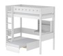 Łóżko MDF wysokie krótsze z prostą drabinką,sofą i biurkiem click-on,biały/biały