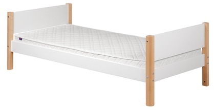 Łóżko pojedyncze krótsze, MDF, stelaż z elastycznych listewek, biały/brzoza